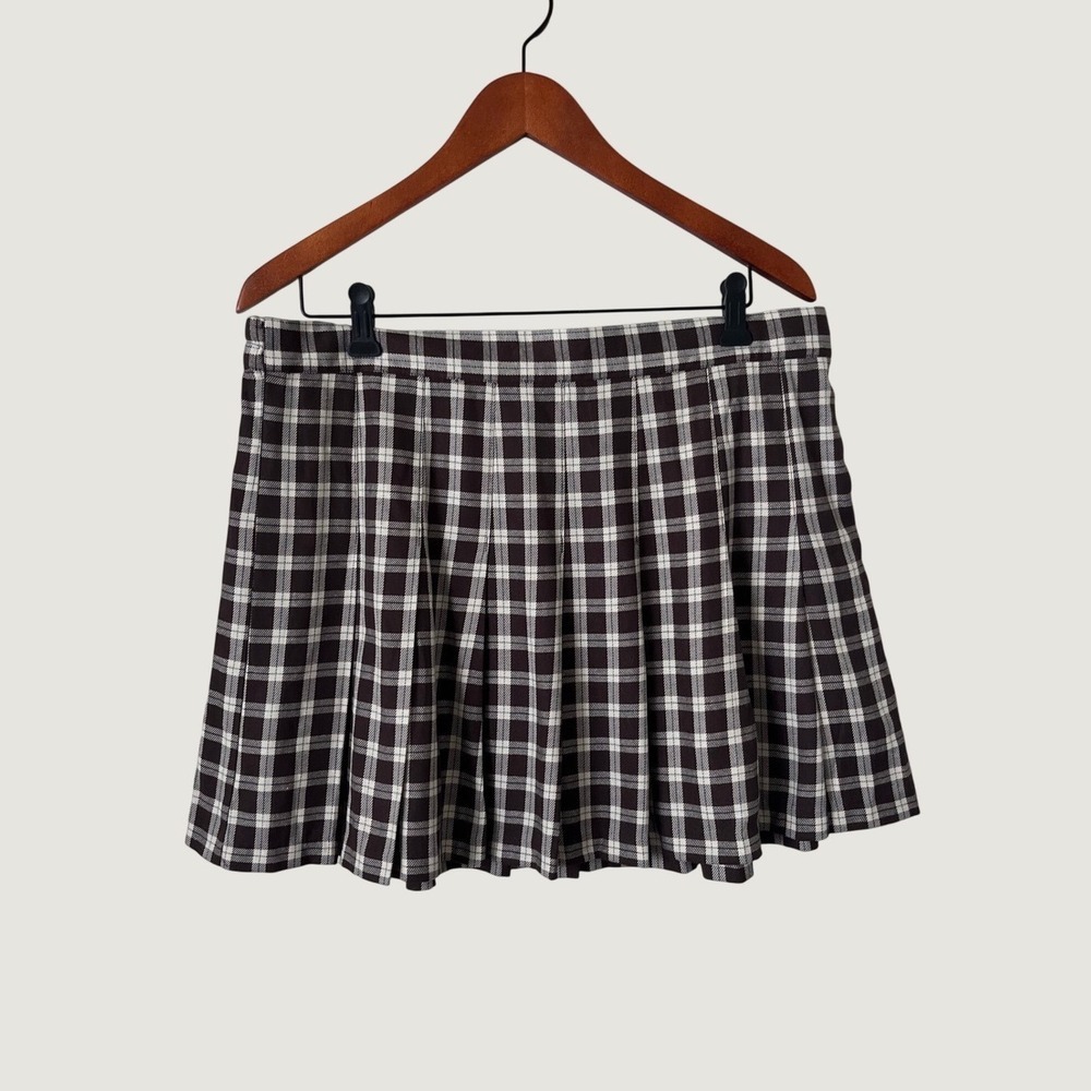 Ardene Brown Plaid Pleated Mini Skirt XL Schoolgirl Academic Preppy High Waist